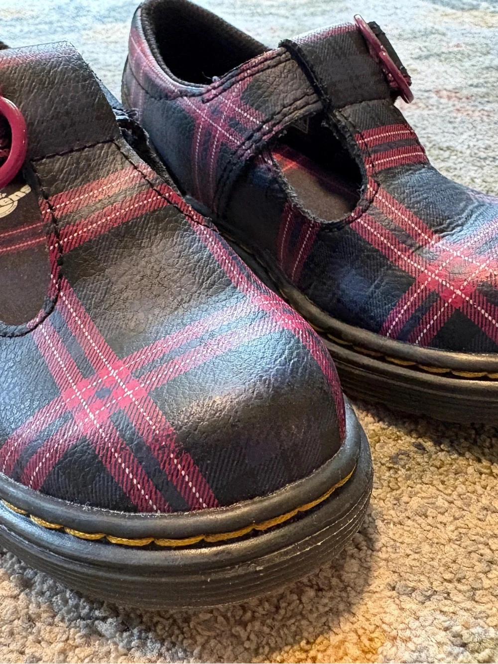 Dr Martens Polley II Mary Jane Black Toddler Pink Plaid Size 8